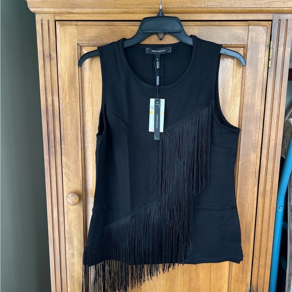 Robert Rodriguez Black Fringe Detail Tank Small